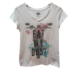 Harley-Davidson Womens Eat My Dust Graphic V-Neck T-Shirt White Small